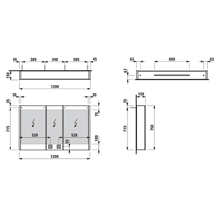 Laufen Frame 25 Зеркальный шкаф 120х15хh75 см, 3 двери, цвет: mirror 4.0885.4.900.144.1