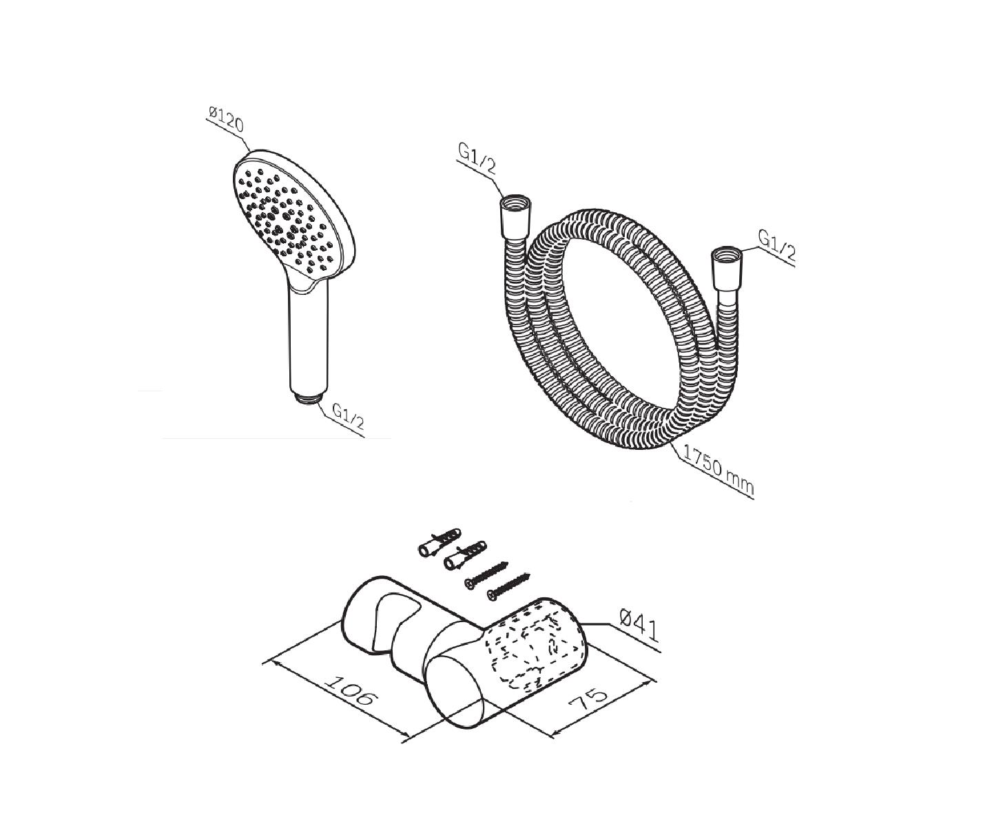 Am.Pm Like Душевой гарнитур: держатель, шланг, лейка, цвет: хром глянцевый F0118000