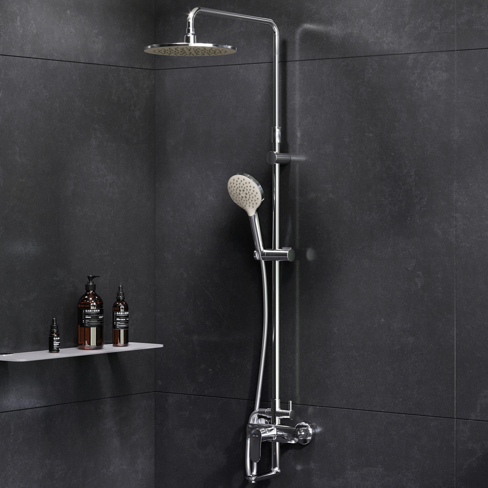 Am.Pm Like Душевая стойка: смеситель, верхний и ручной душ, шланг, цвет: хром глянцевый F0780964