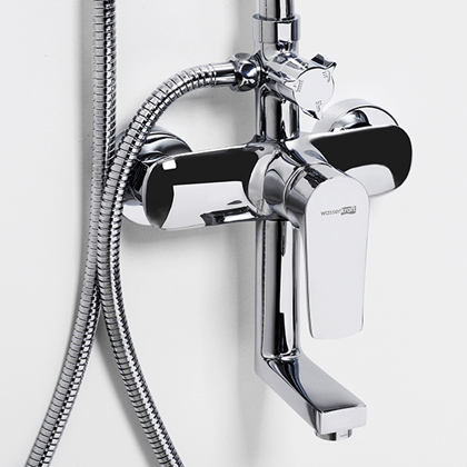 Wasserkraft Душевая стойка: смеситель, ручной душ 3 вида струи, шланг, верхний душ, цвет: хром A16601