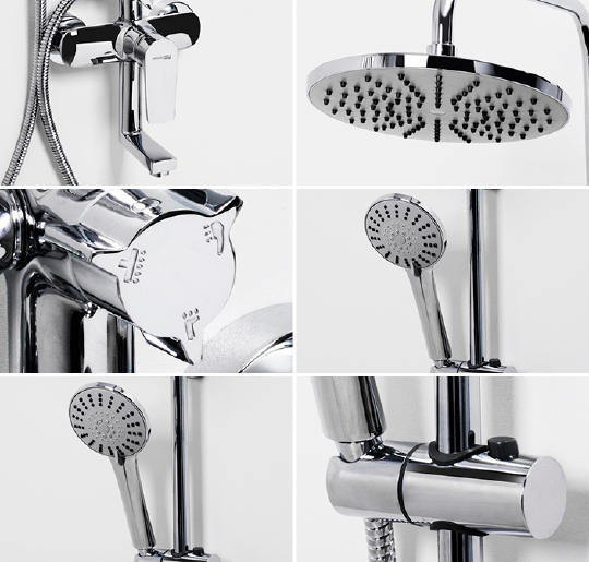 Wasserkraft Душевая стойка: смеситель, ручной душ 3 вида струи, шланг, верхний душ, цвет: хром A16601