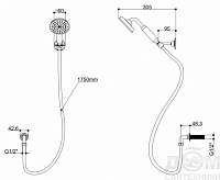 Burlington Riviera Ручной душ, шланг 175 см, держатель лейки, подключение, цвет: золото глянцевое RIV20 GOLD