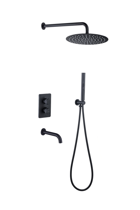 Allen Brau Priority Душевой комплект встраив.: термостат, излив, верх. и руч. душ, цвет: черный мат 5.31014-31