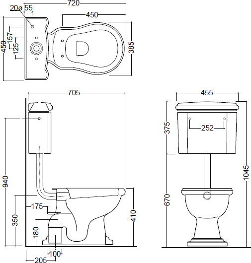 Kerasan Retro Бачок для унитаза подвесной низкий, без трубы и механизма, цвет: Bianco lucido 108201