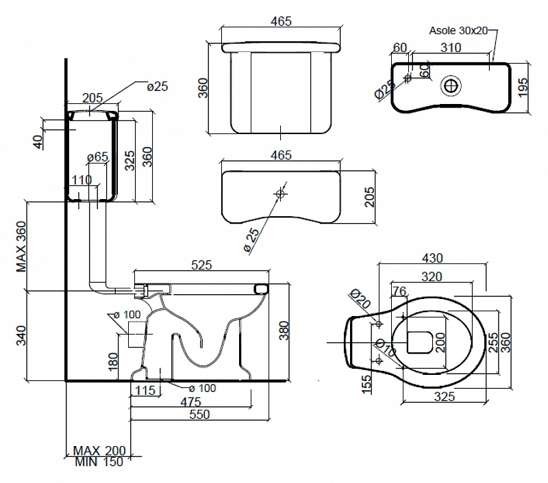 Унитаз Sbordoni Palladio  с высоким бачком 7021