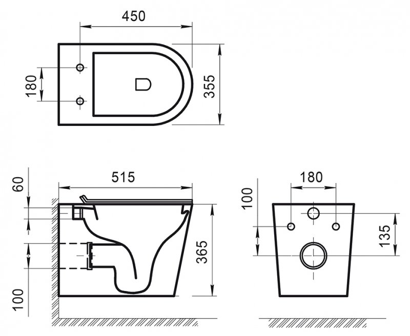 Belbagno Flay-R Чаша подвесного унитаза 51,5х24х36h, цвет: белый BB053CHR