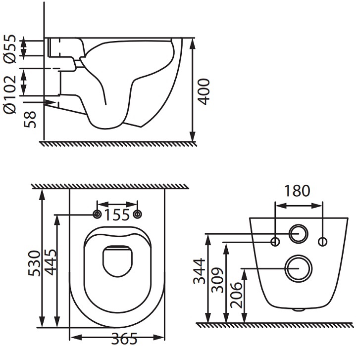 Allen Brau Reality Чаша подвесного унитаза 36,5x53 см каскадный смыв, цвет: антрацит 4.32006.AN