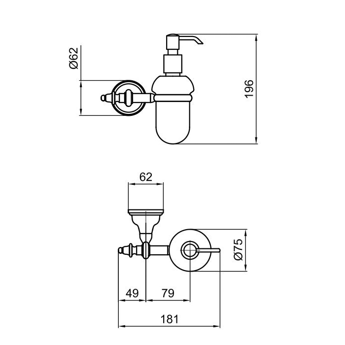 Webert Ottocento Дозатор для жидкого мыла, подвесной, стеклянная колба, цвет: золото AM500201010