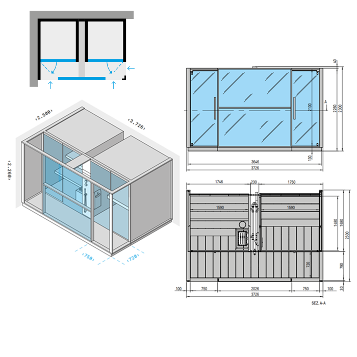 Effegibi Logica Сауна с хаммам и душем, угловая SX, 373x250xh226 см, отделка Soft Sand LO 10 01 0006