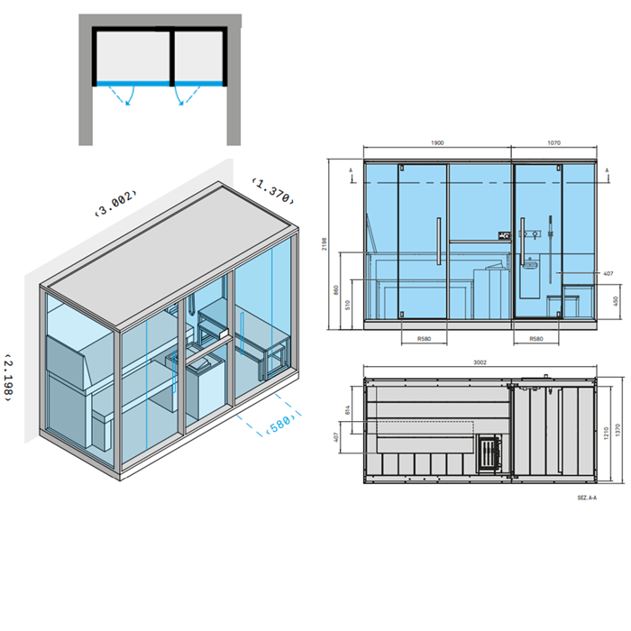 Effegibi Mid Сауна с хаммам и душем, для ниши, 300x137xh220 см, отделка Soft Sand LO 70 01 0004