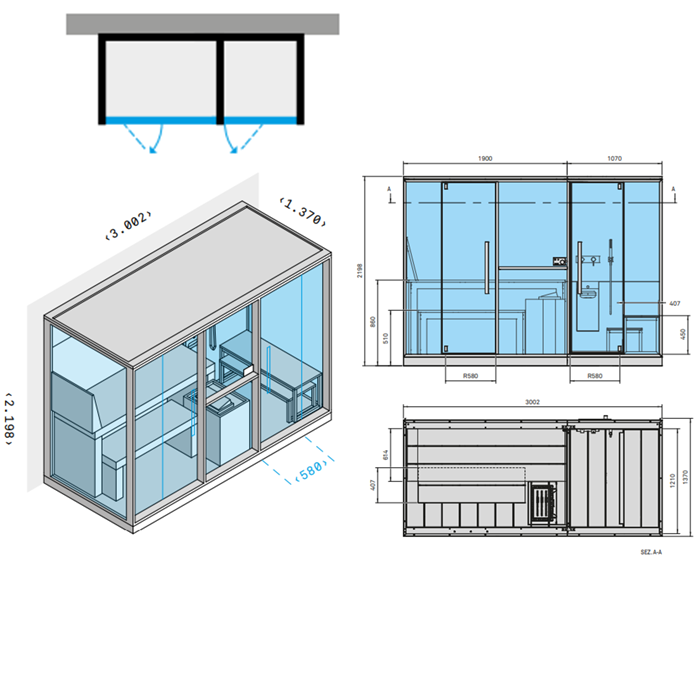 Effegibi Mid Сауна с хаммам и душем, пристенная, 300x137xh220 см, отделка Soft Sand LO 70 01 0001