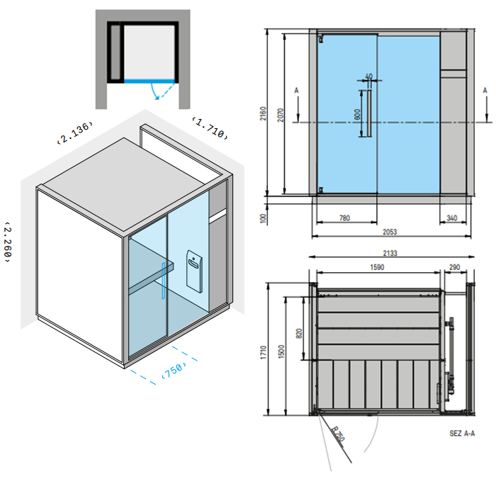 Effegibi One H Хаммам для ниши L.H. 214x171xh226 см, отделка Soft Sand LO 60 01 0010