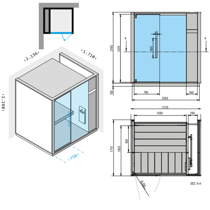 Effegibi One H Хаммам, угловой L.H., SX, 214x171xh226 см, отделка Soft Sand LO 60 01 0006