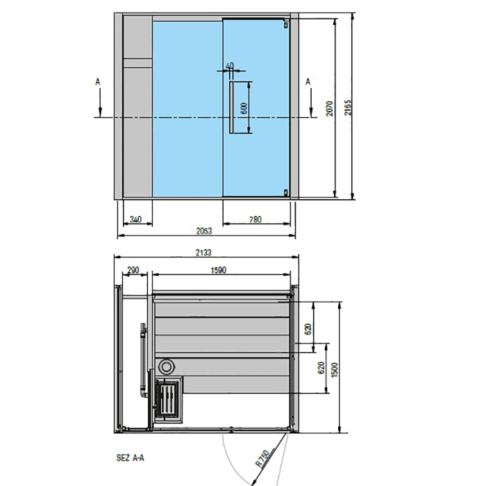Effegibi One S Filo Сауна 214x171h217 см, пристенная L.H., цвет Stone LO 51 03 0002