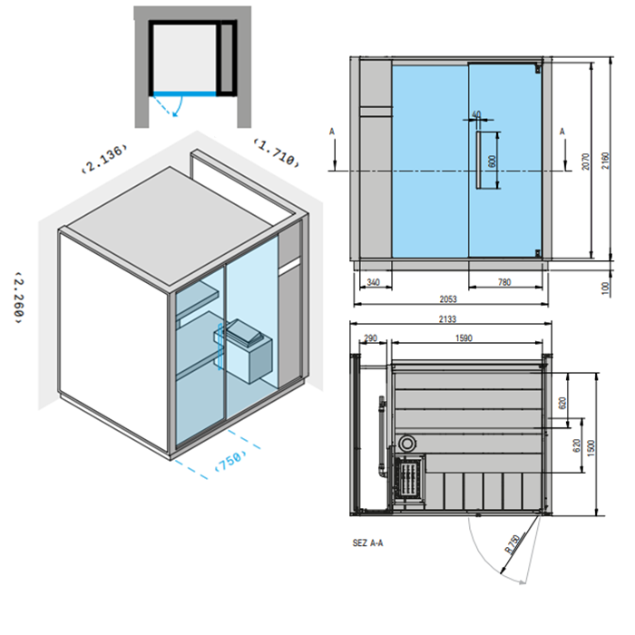 Effegibi One S Сауна для ниши R.H. 214x171xh226 см, отделка Soft Sand LO 50 01 0009