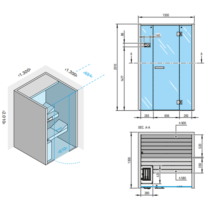 Effegibi Sky 40 Био-Сауна 130x130xh201 см, отделка канадский хемлок BI 55 20 0016
