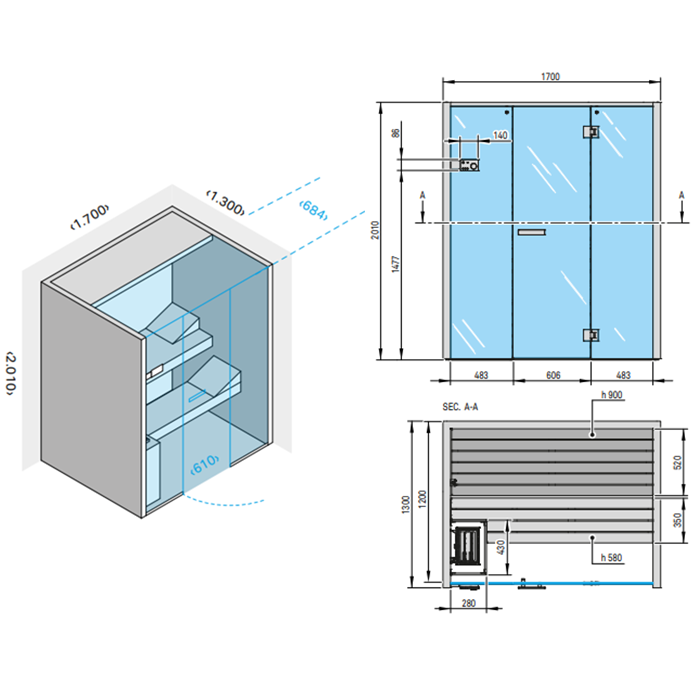 Effegibi Sky 40 Сауна 170x130xh201 см, отделка канадский хемлок SA 55 20 0015