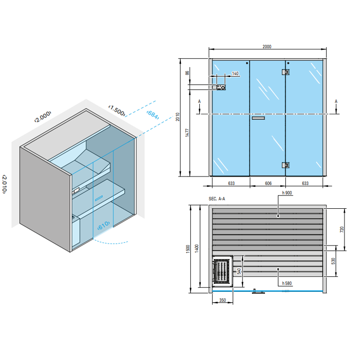 Effegibi Sky 60 Сауна 200x150xh201 см, отделка канадский хемлок SA 55 20 0014