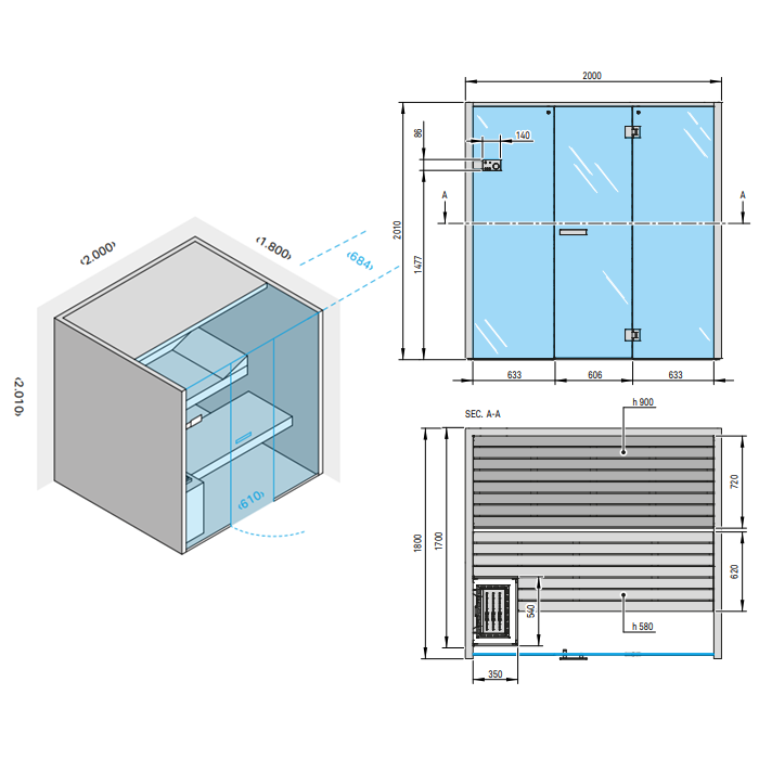 Effegibi Sky 80 Био-Сауна 200x180xh201 см, отделка канадский хемлок BI 55 20 0013
