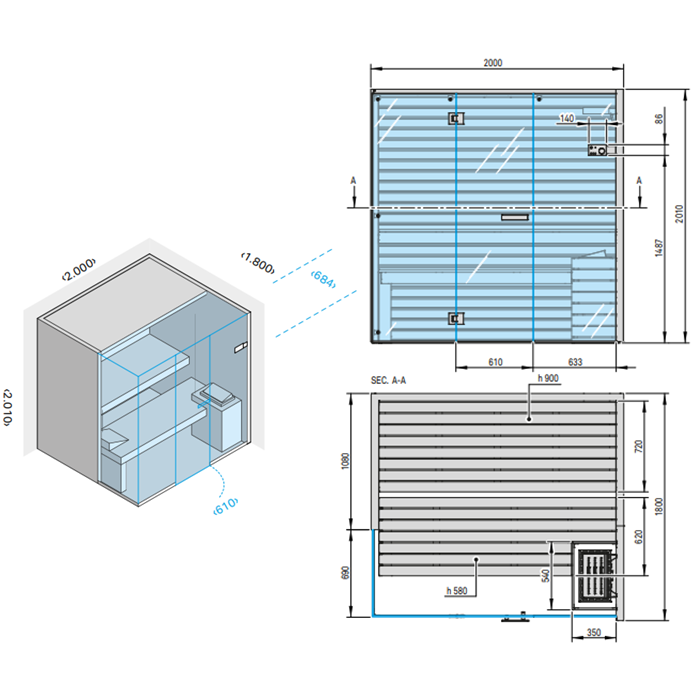 Effegibi Sky Corner 80 Био-Сауна 200x180xh201 см, SX, отделка канадский хемлок BI 55 40 0019