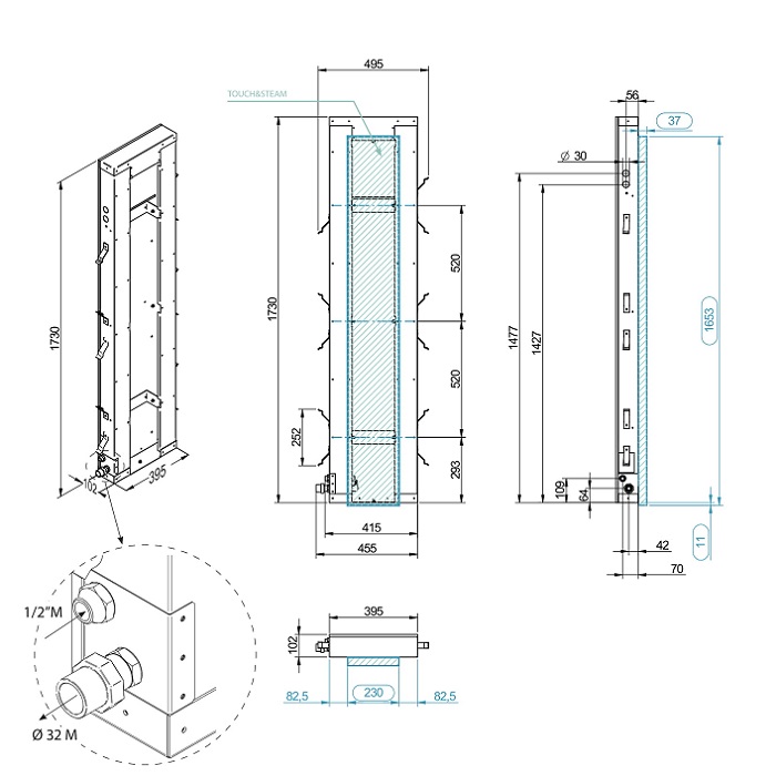 Effegibi Touch&Steam 60 Парогенератор 23х3,7хh167 см, 6 кВт HA CM TS 0018