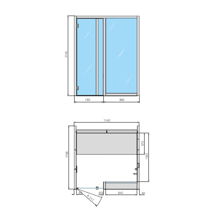Effegibi Yoku H Glass Хаммам 174x170h214 см, пристенная, цвет осина термообработанная YO 50 11 0004