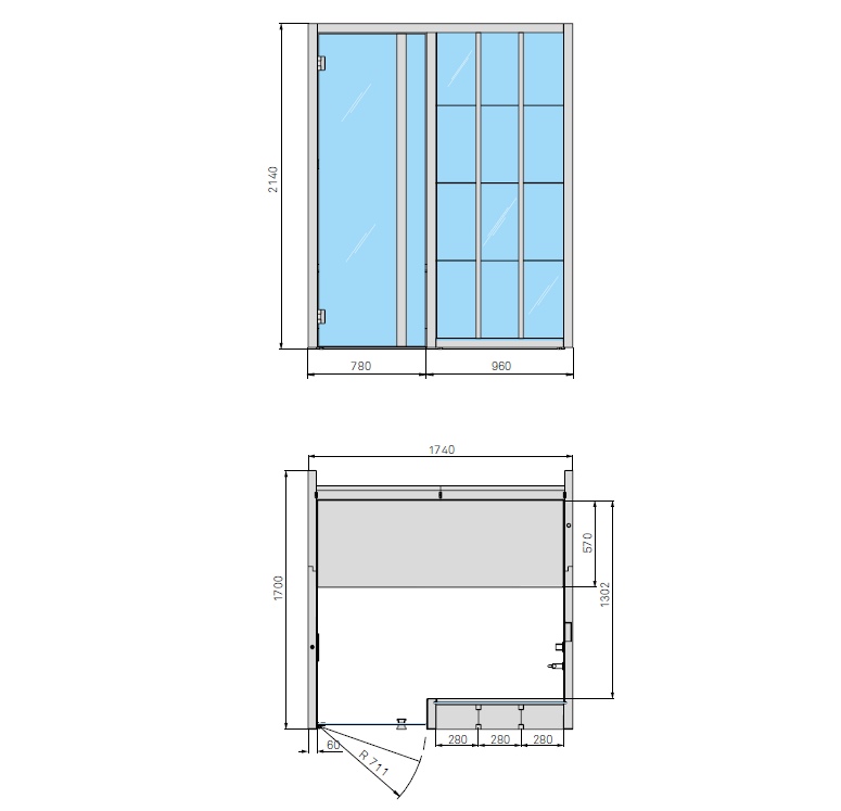 Effegibi Yoku H Shelf Хаммам 174x170h214 см, пристенная, цвет осина термообработанная YO 40 11 0004