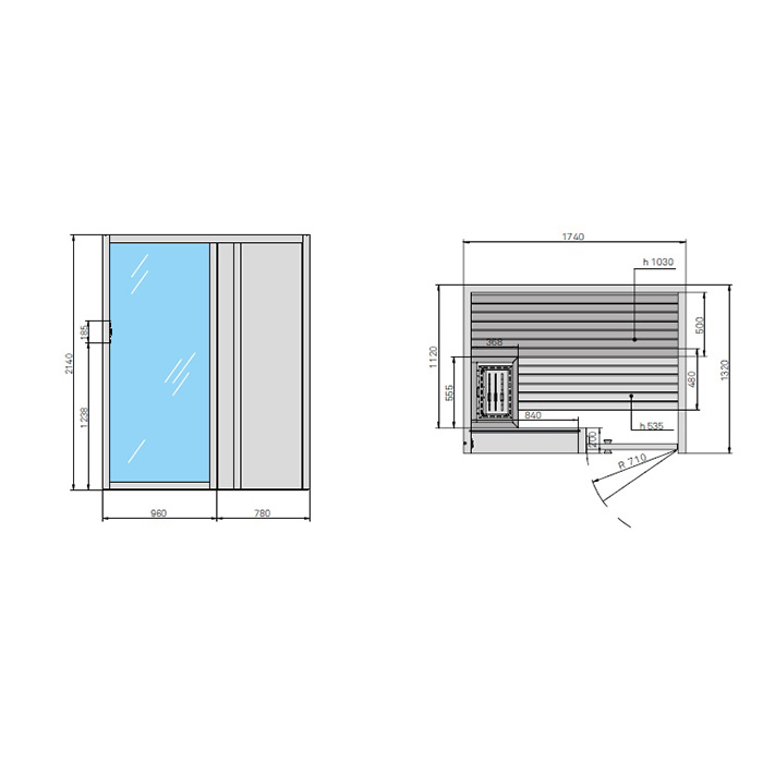 Effegibi Yoku S Door Сауна 174x132h214 см, DX, цвет осина термообработанная SA 70 20 0021