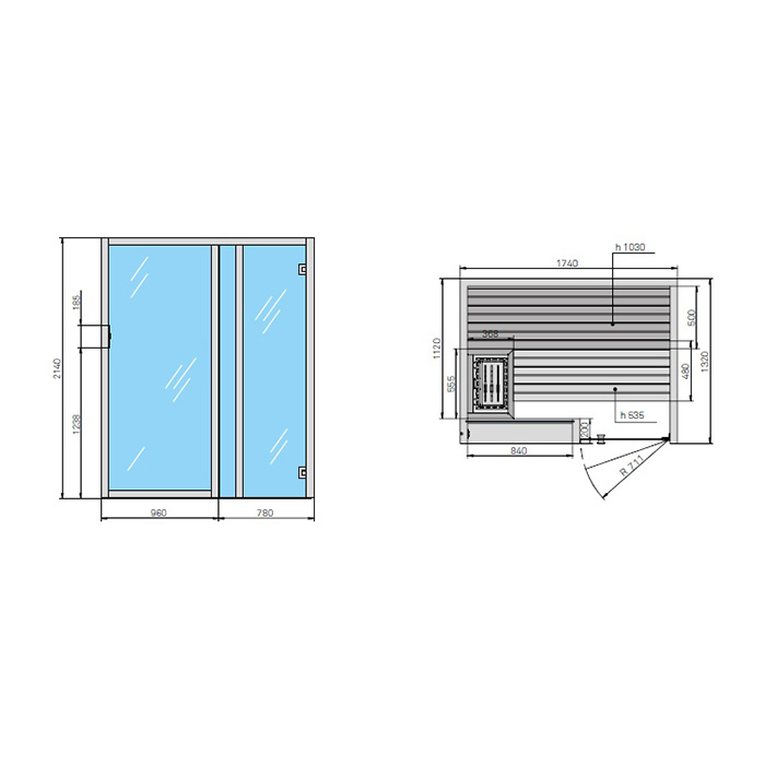Effegibi Yoku S Glass Био-Сауна 174x132h214 см, DX, цвет черный орех BI 70 30 0019