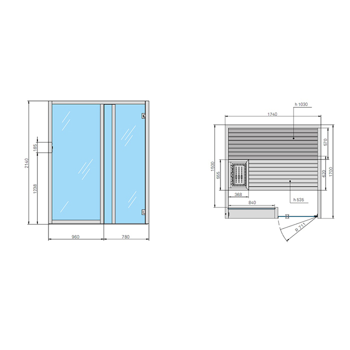 Effegibi Yoku S Glass Сауна 174x170h214 см, DX, цвет черный орех SA 70 30 0013