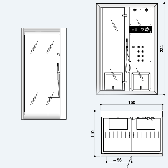 Jacuzzi Frame IN2 Душевая кабина 150x110xh224 см, в нишу, DX, цвет белый/хром 9448-274A Dx