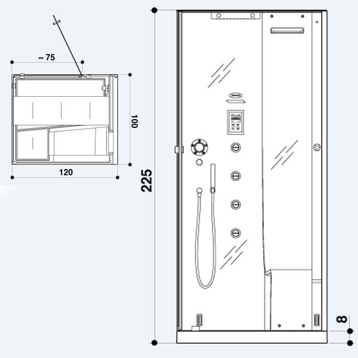 Jacuzzi Omega Душевая кабина, 120х100хh225 см, угловая DX, цвет черный/хром 9547-12219 Dx