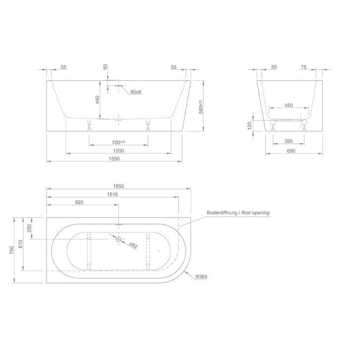 Knief Wall Corner R Ванна из Acrylic угловая 165x75 см, левая, без слива-перелива, цвет: белый 0100-255-R