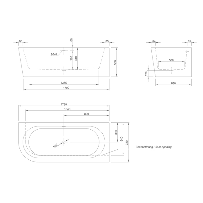Knief Wall Corner L Ванна из Acrylic угловая 180х80 см, правая, без слива перелива, цвет: белый 0100-277-L