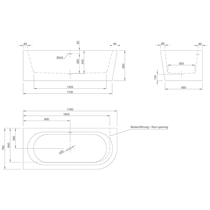 Knief Wall Corner R Ванна из Acrylic угловая 180х80 см, левая, с щельевым переливом, цвет: белый 0100-277-R