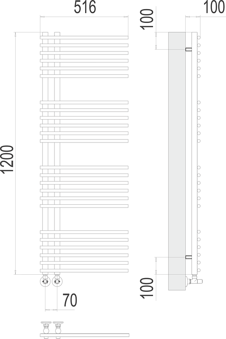 Terminus Астра Полотенцесушитель водяной для гвс 51,6x120h, цвет без покрытия 4670078530509
