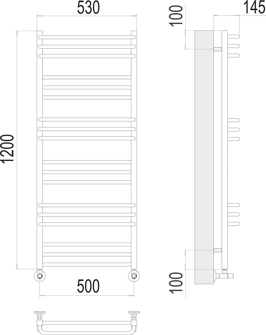 Terminus Соренто Полотенцесушитель водяной для гвс 53x120h, цвет без покрытия 4670078530851