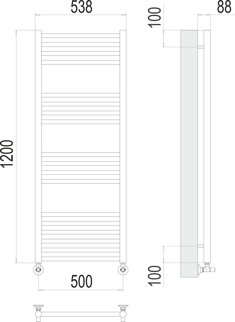 Terminus Альба Полотенцесушитель водяной для гвс 53,8x120h, цвет без покрытия 4670078530462
