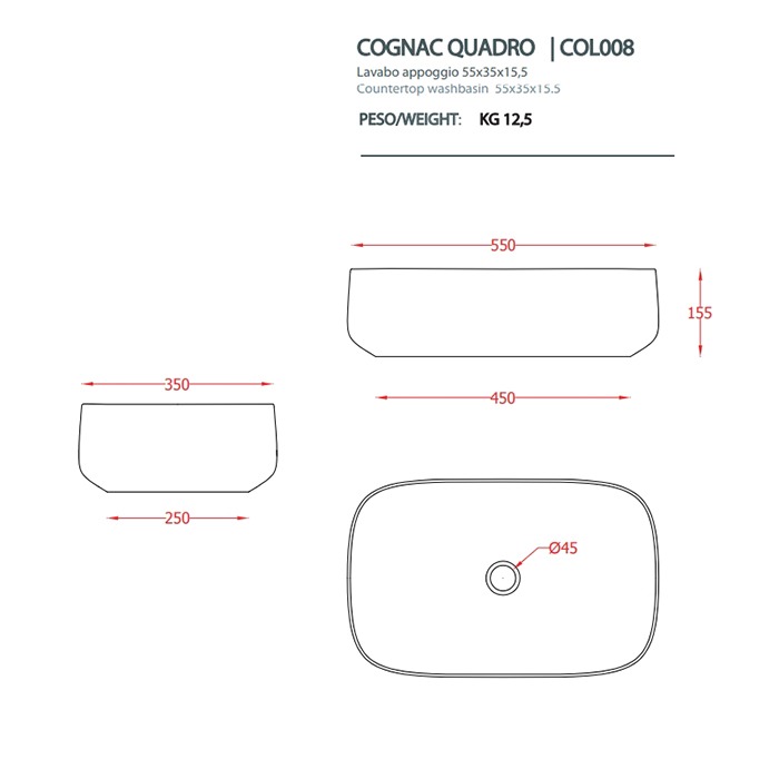 ArtCeram Cognac Раковина чаша 55x35x15,5h см, без перелива, покрытие Saniglaze, цвет: blu zaffiro COL008 16 00