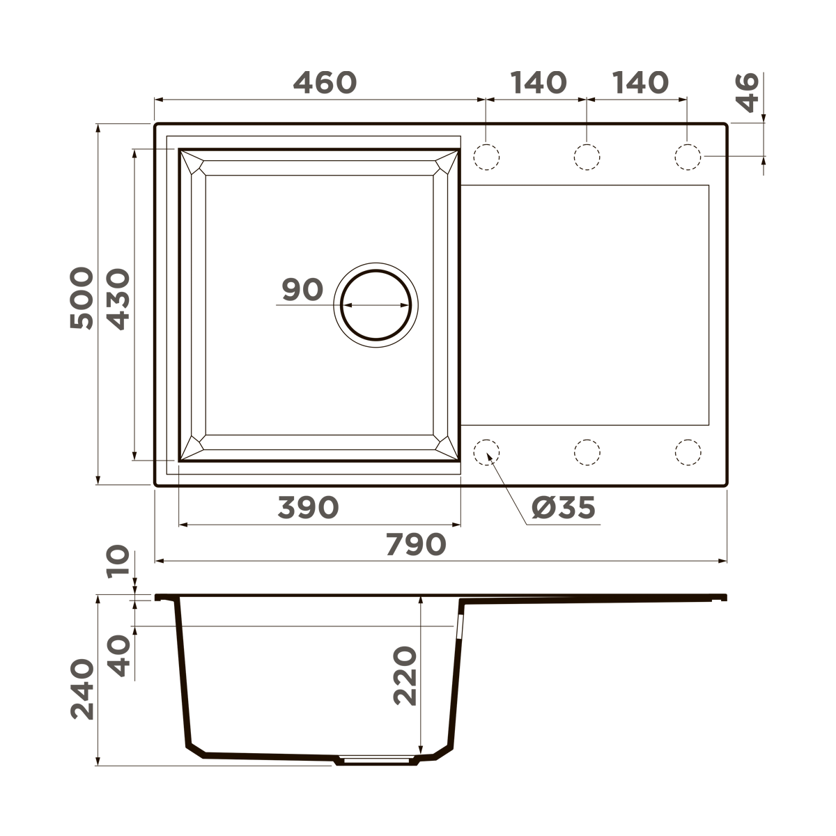 Omoikiri Sakaime 79-BL Кухонная мойка Tetogranit 79x50 см, цвет: черный 4993276