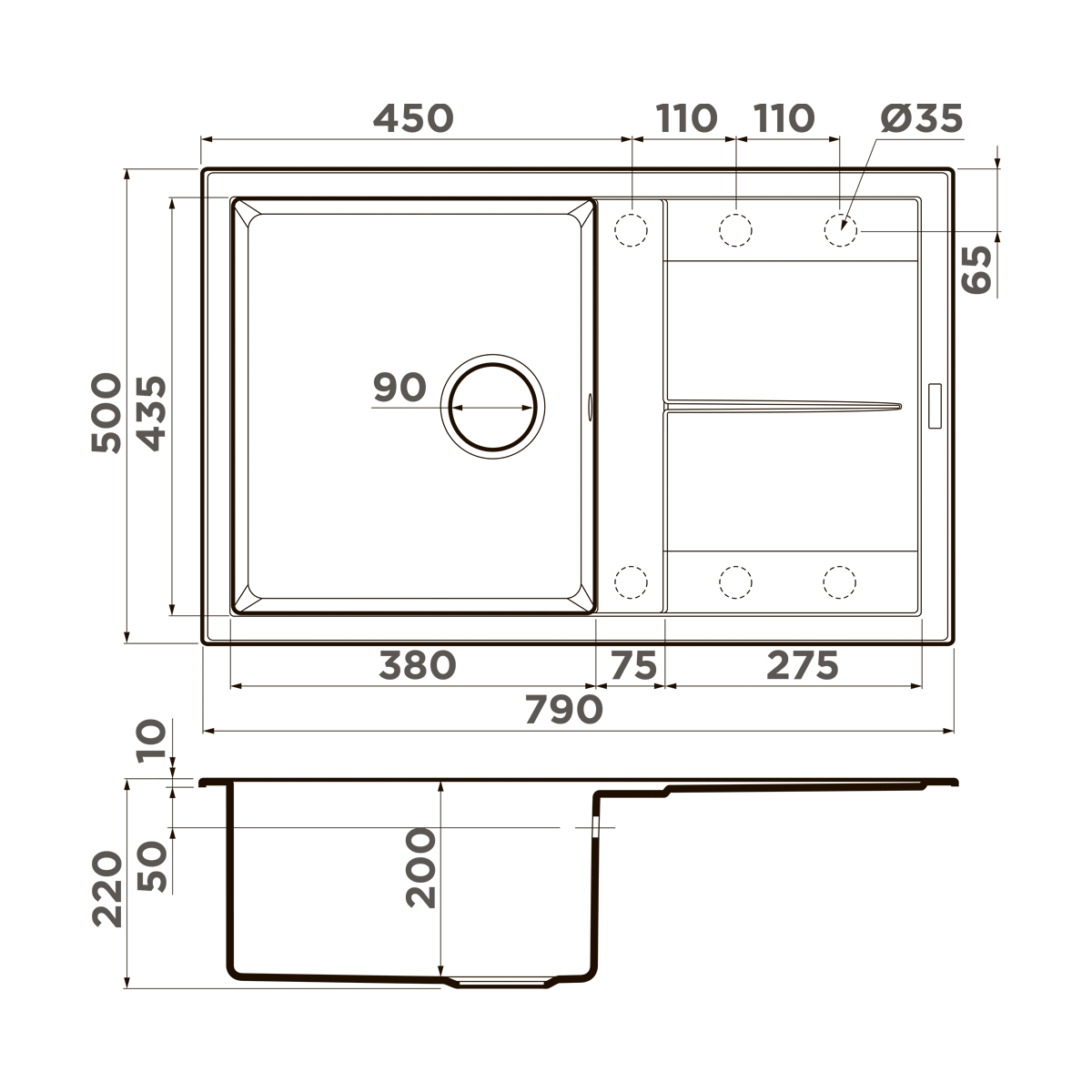 Omoikiri Sumi 79-SA Кухонная мойка Tetogranit 79x50 см, цвет: бежевый 4993664