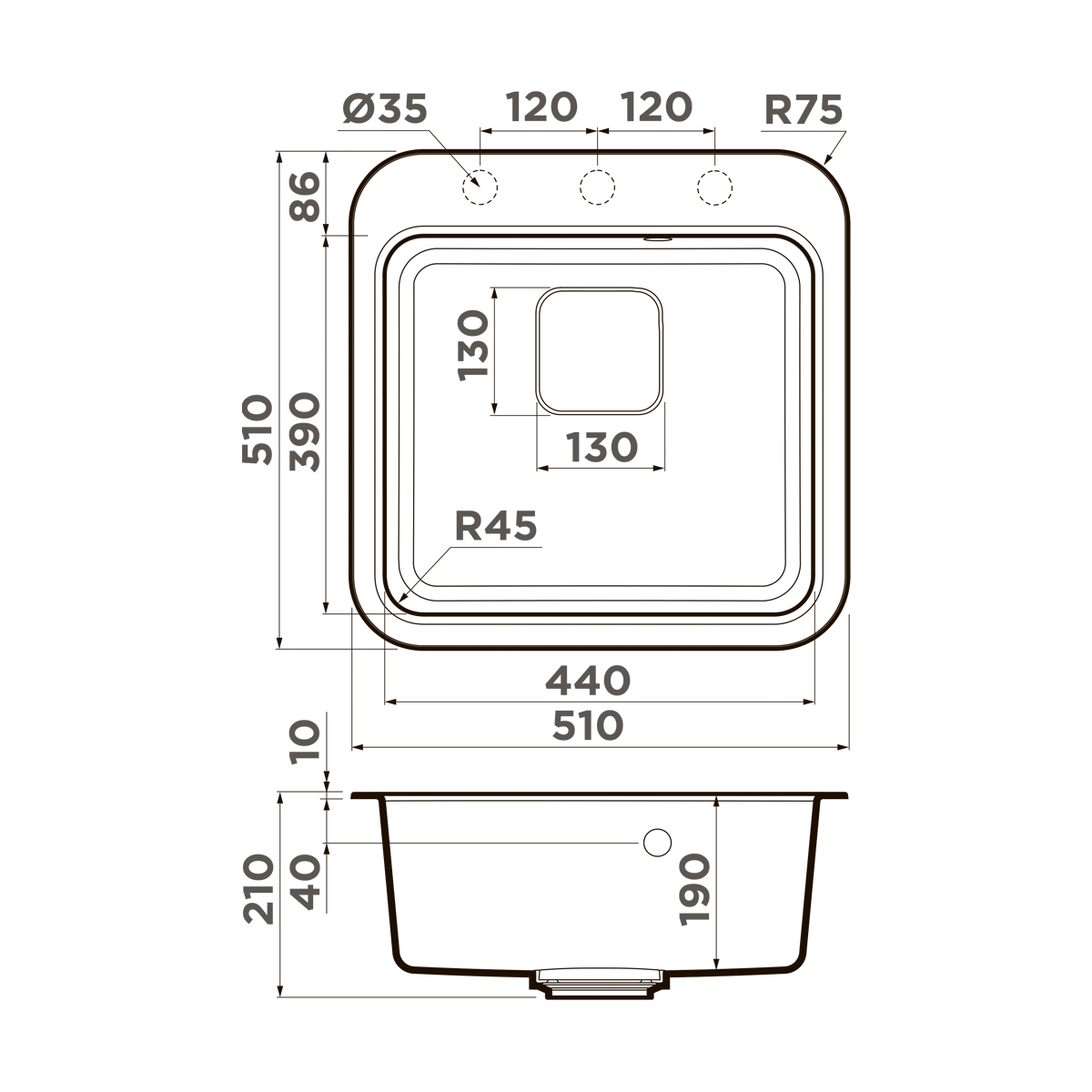 Omoikiri Tasogare 51-GR Кухонная мойка Artgranit 51x51 см, цвет: leningrad grey 4993740