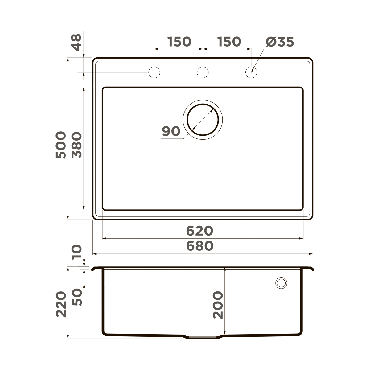 Omoikiri Tedori 68-CH Кухонная мойка Tetogranit 68x50 см, цвет: шампань 4993969