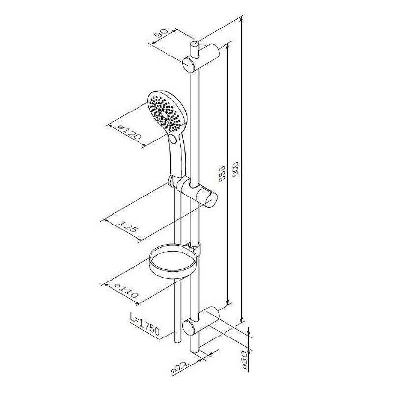 Am.Pm Inspire V2.0 Душевой гарнитур: штанга, шланг, лейка, высота 90 см, цвет: хром глянцевый F0150A000
