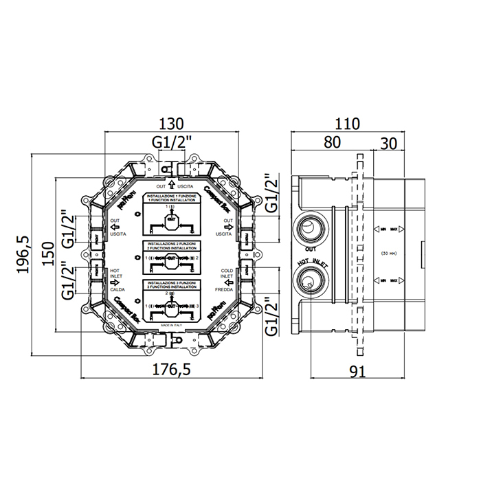 Paffoni Compact Box Встраиваемая универсальная часть смесителя для душа CPBOX001