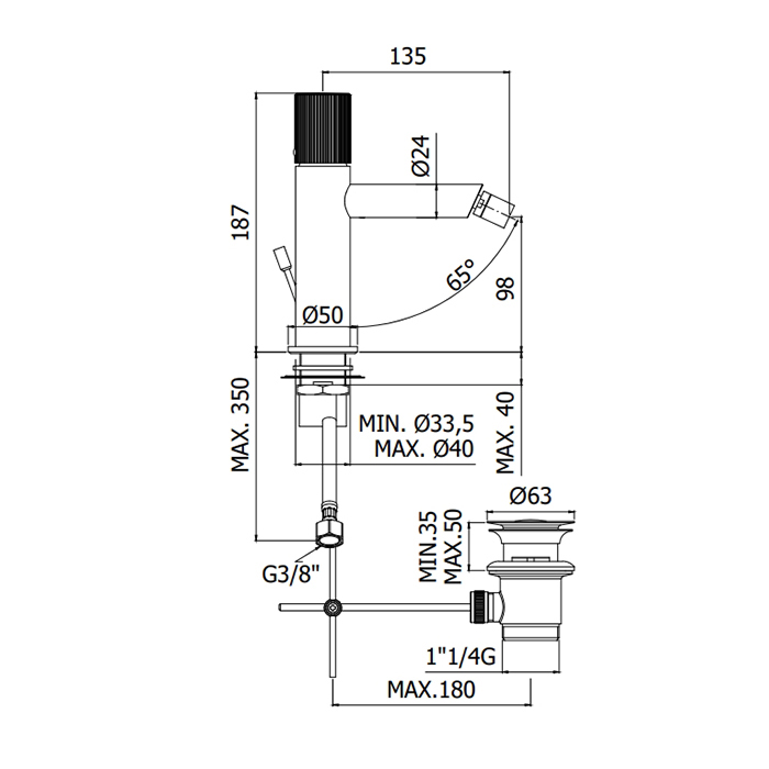 Paffoni Jo Смеситель для биде, на 1 отв., цвет: хром JO131CR