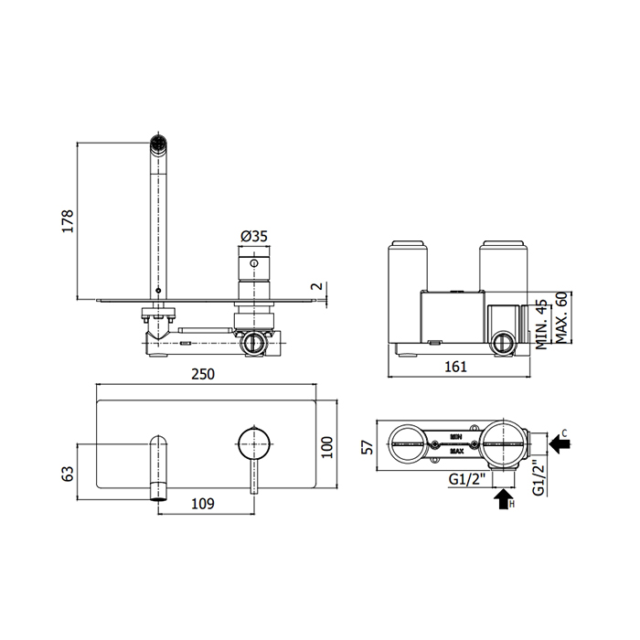 Paffoni Light Смеситель для раковины, встраиваемый, цвет: Steel Looking LIG105ST