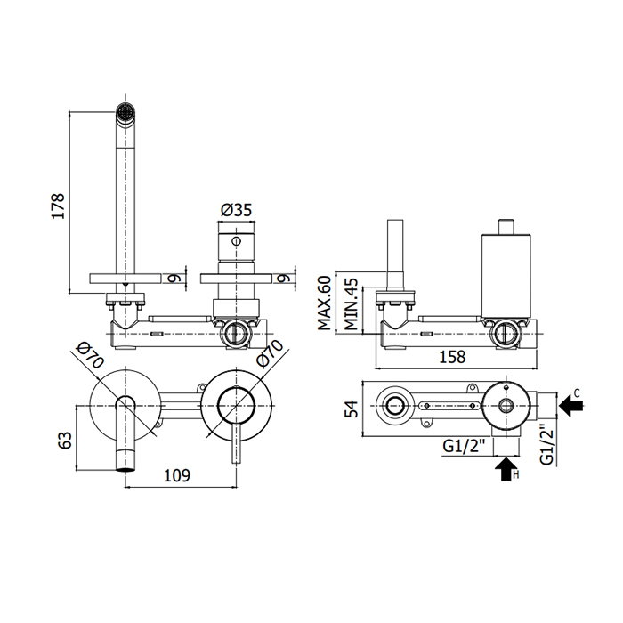 Paffoni Light Смеситель для раковины, встраиваемый, цвет: Steel Looking LIG105ST70
