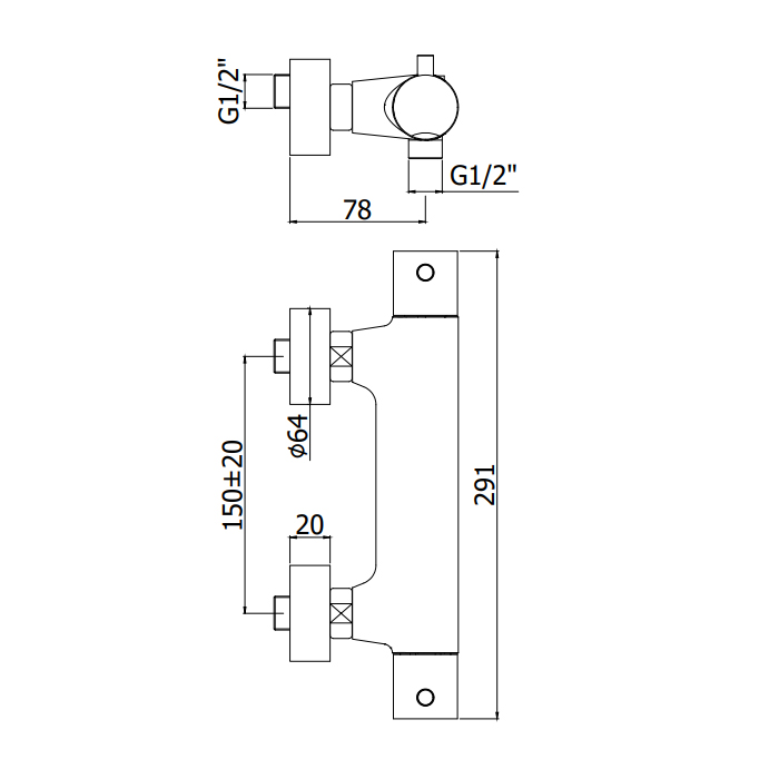 Paffoni Light Смеситель для душа, настенный, термостатический, цвет: Steel Looking LIQ168EDST