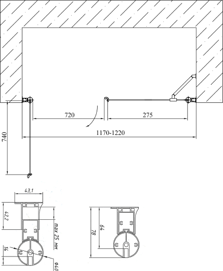 Vegas Glass Душевая дверь в нишу 120x189h см, проф. хром стекло 6мм сатин EP-F-2 120 08 10 L